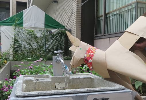 DOG drinking water in Tokyo. PPhotograph taken by Akane Takayama